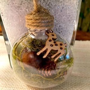 Hand made ornament with , preserved moss , pine cones acorns sand wood and jude